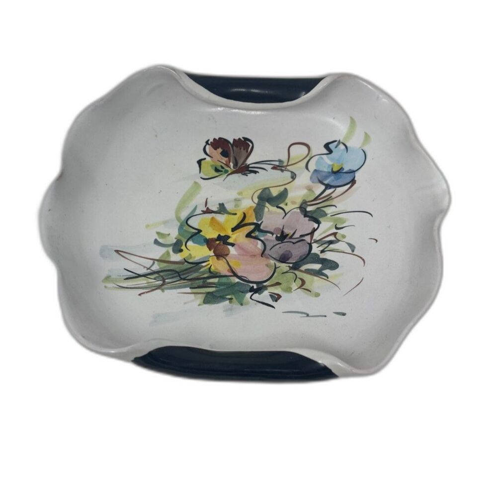 Italian Serving Bowl Dish Large Italy Hand Painted Flowers Poppies Numbered
